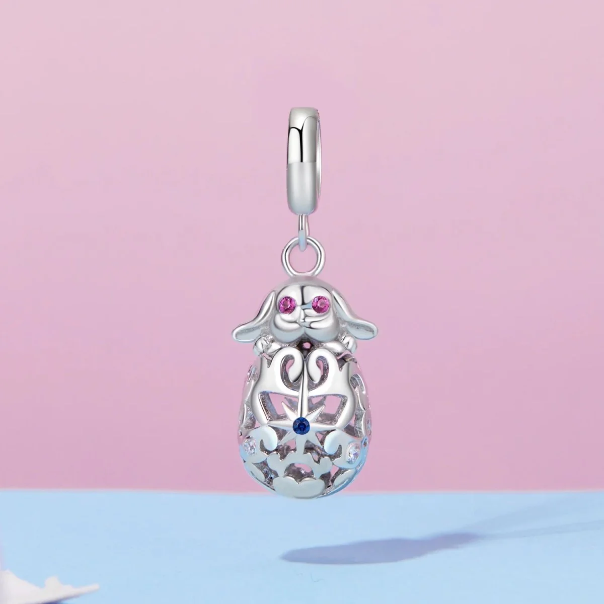 Easter Bunny with Floral Egg Dangle Charm