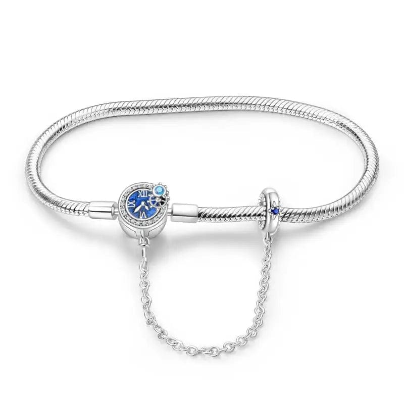 Blue Clock Clasp Bracelet with Safety Chain
