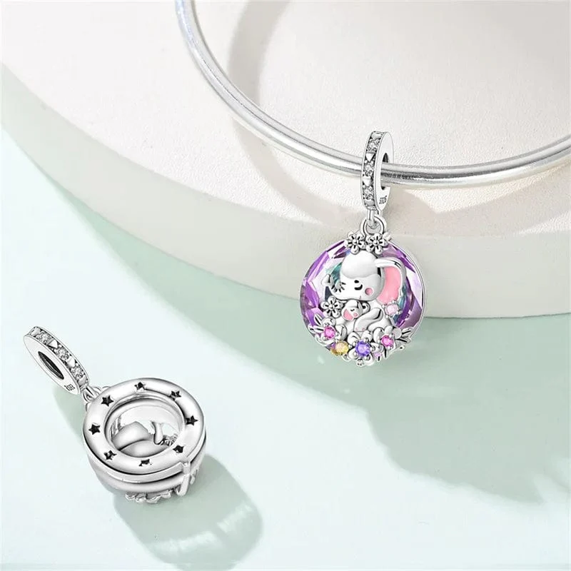 Mother & Baby Elephant Crystal Dangle Charm