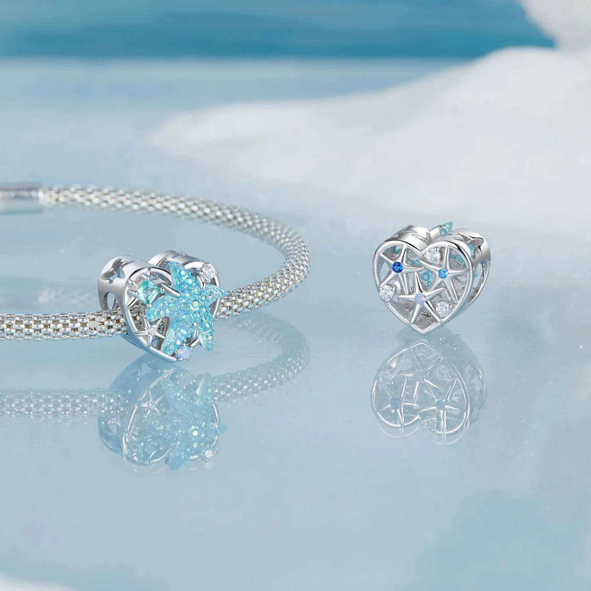 Shimmering Starfish & Ocean Heart Charm