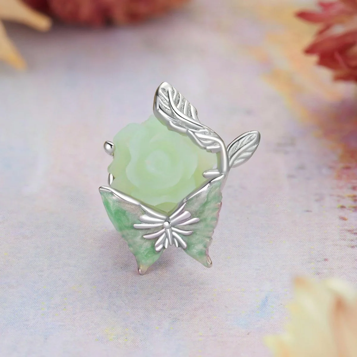 Green Butterfly & Rose Charm