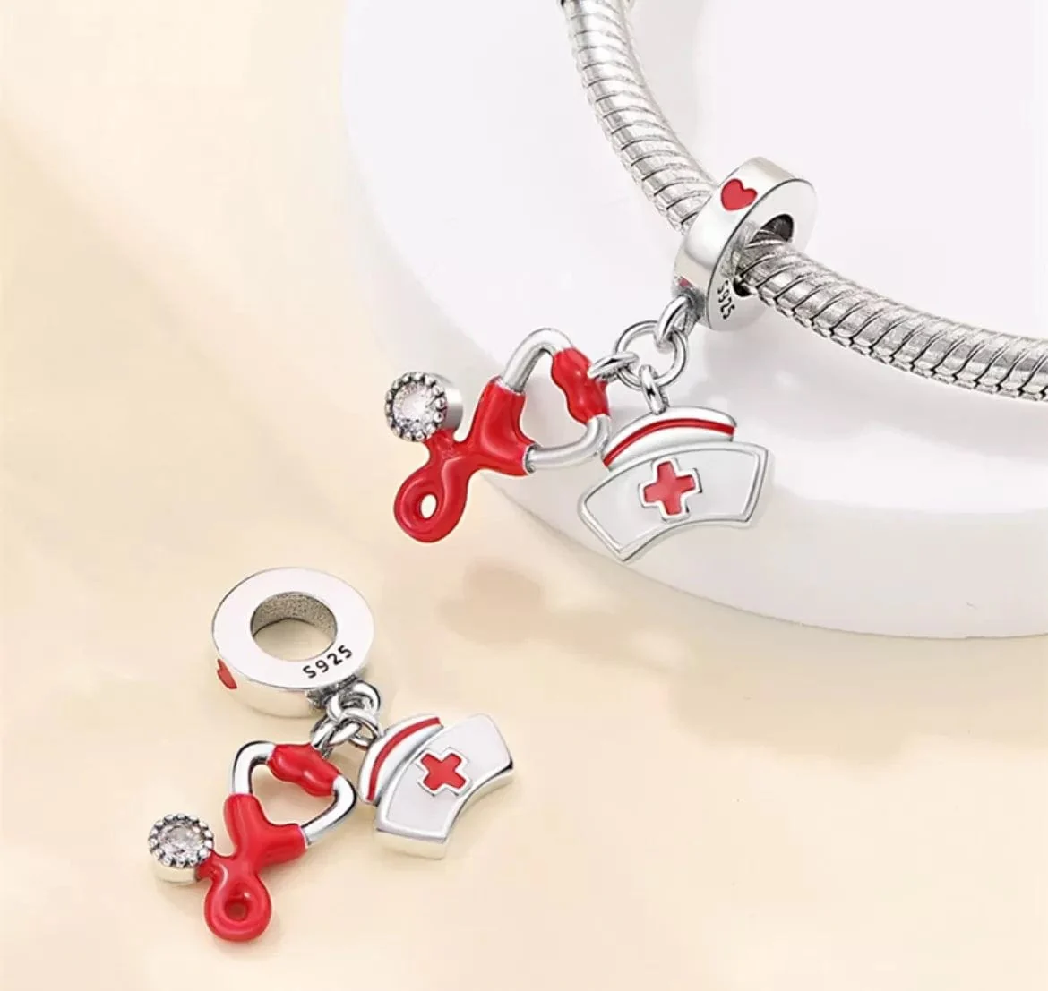 Nurse's Heart, Stethoscope and Cap Charm