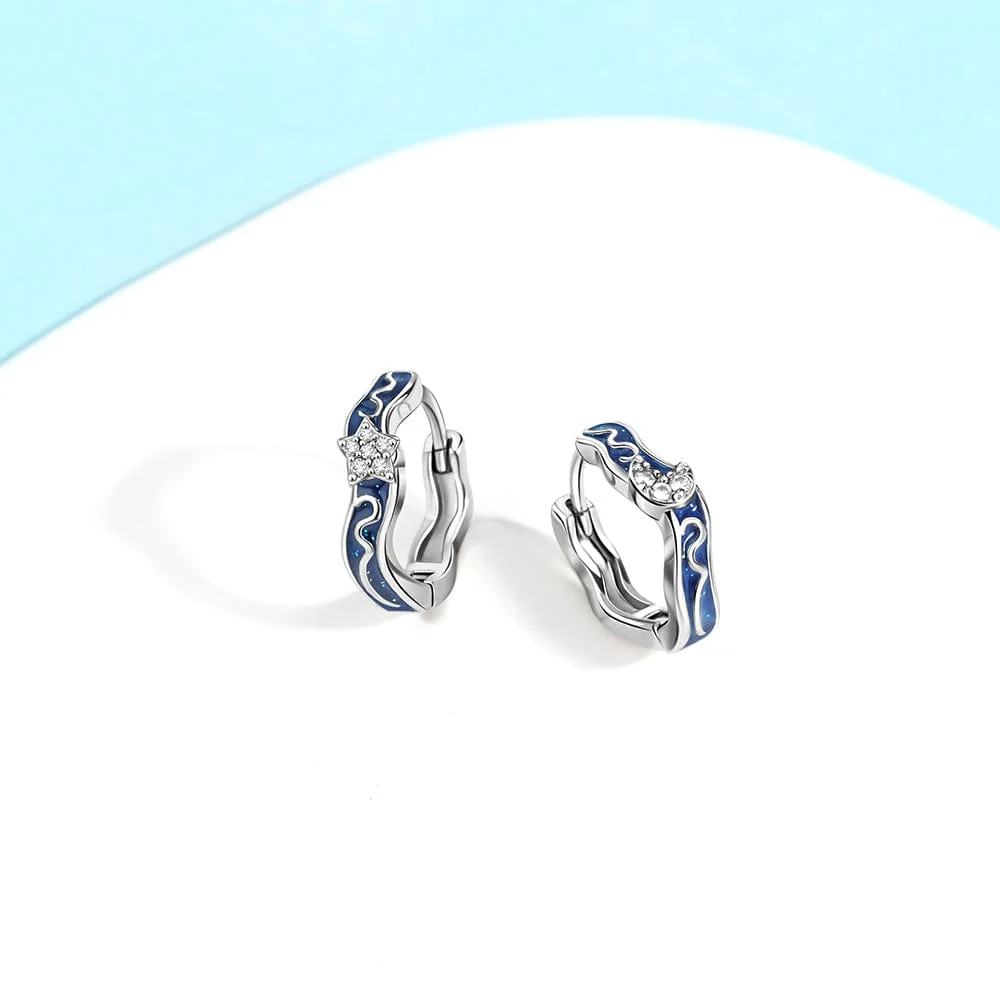 Star & Moon Huggie Earrings with Enamel