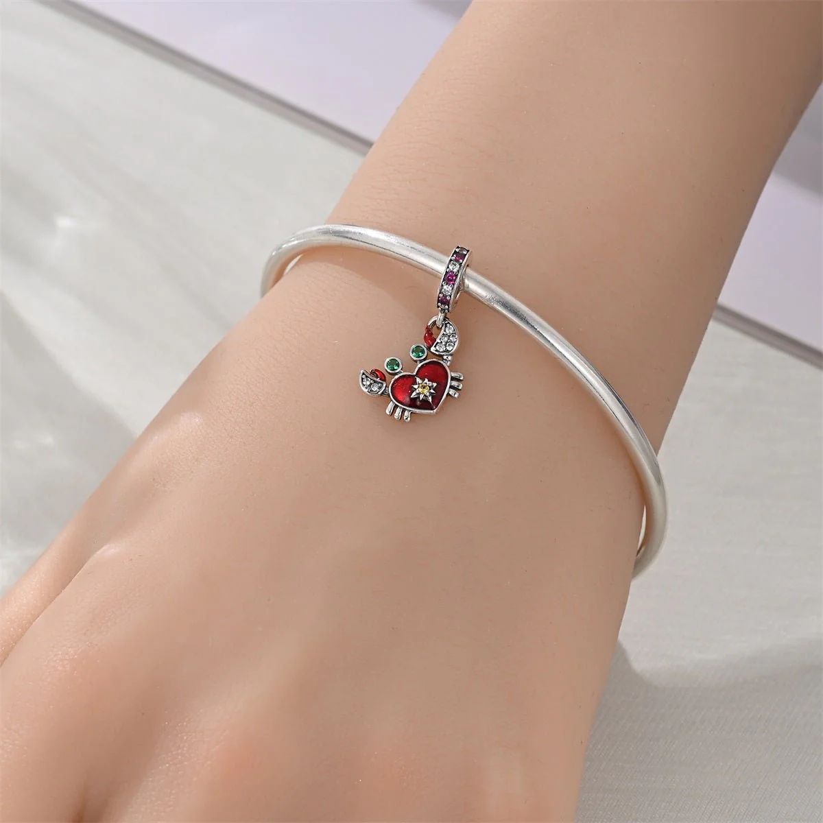 Crab with Heart Shell Dangle Charm