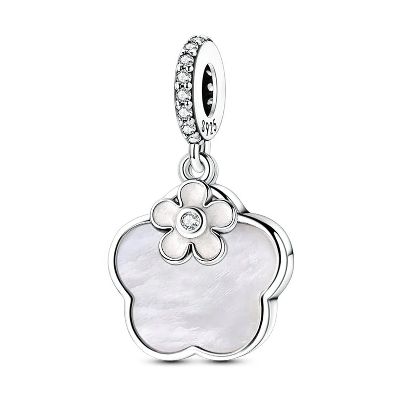 Elegant Mother of Pearl Clover & Flower Dangle Charm
