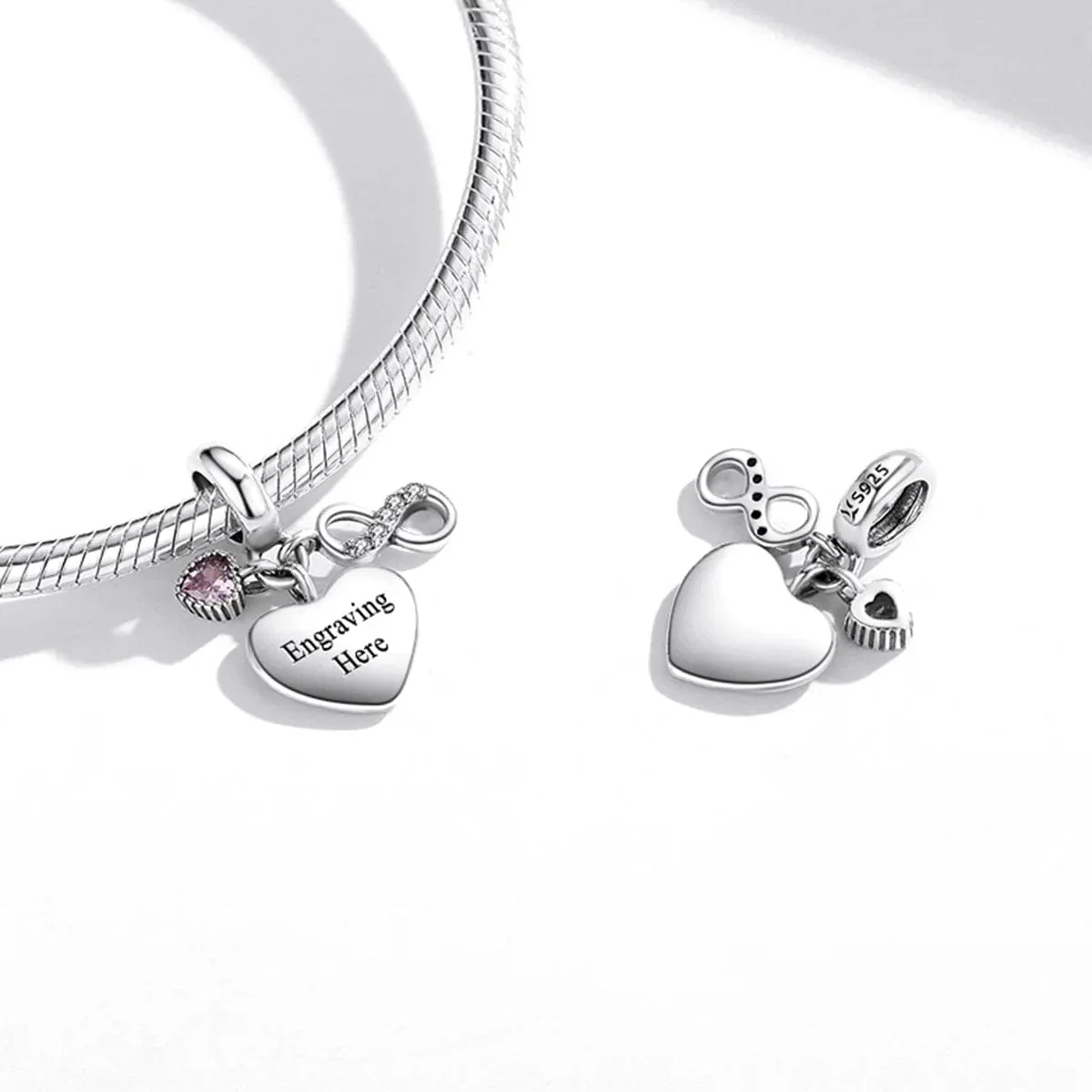 Personalized Infinity Heart Engraved Charm