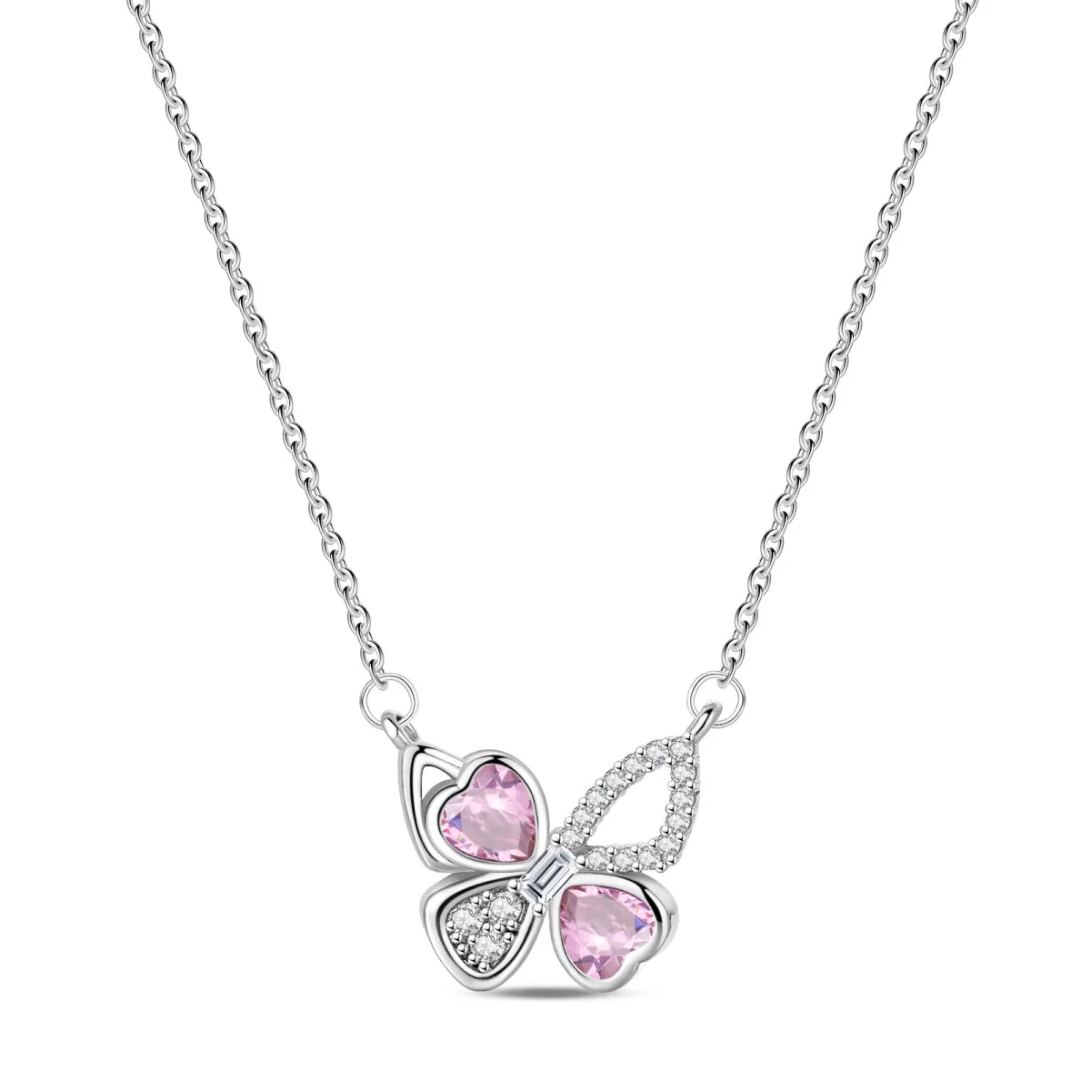 Pink Heart Butterfly Necklace