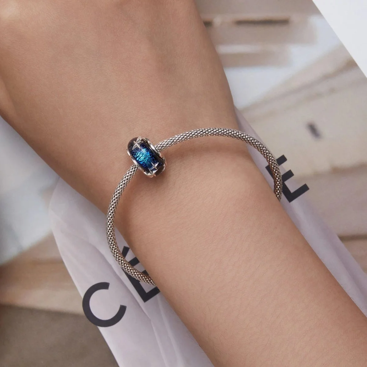 Galaxy Blue & Star Murano Charm