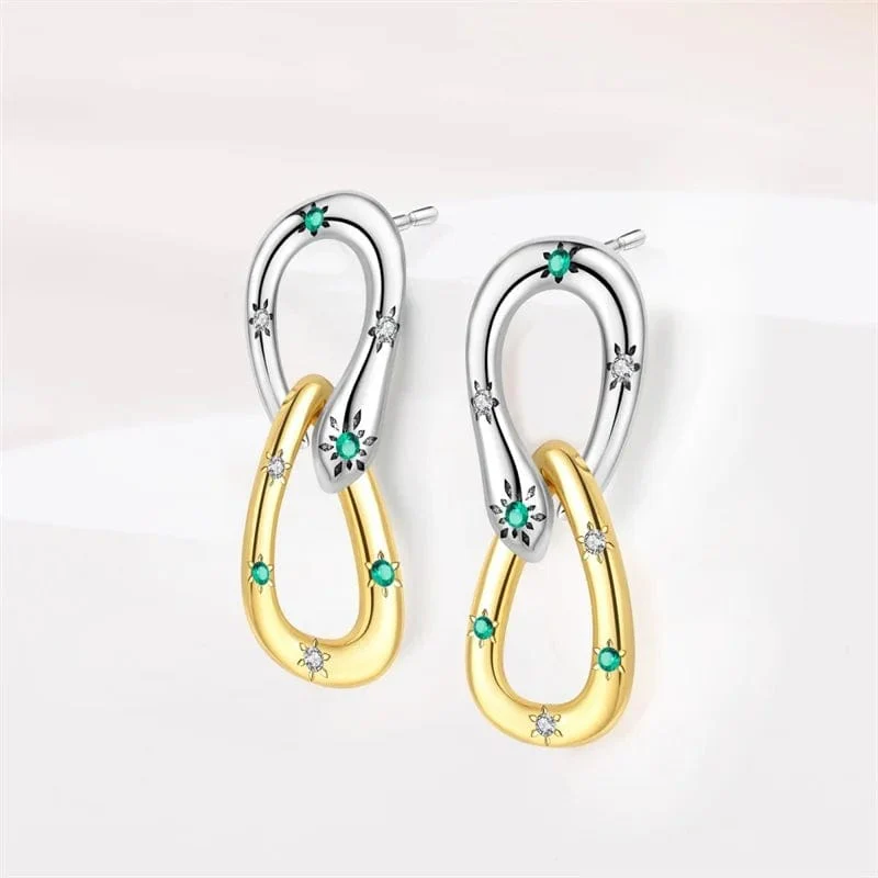 Two-Tone Linked Hoop Earrings