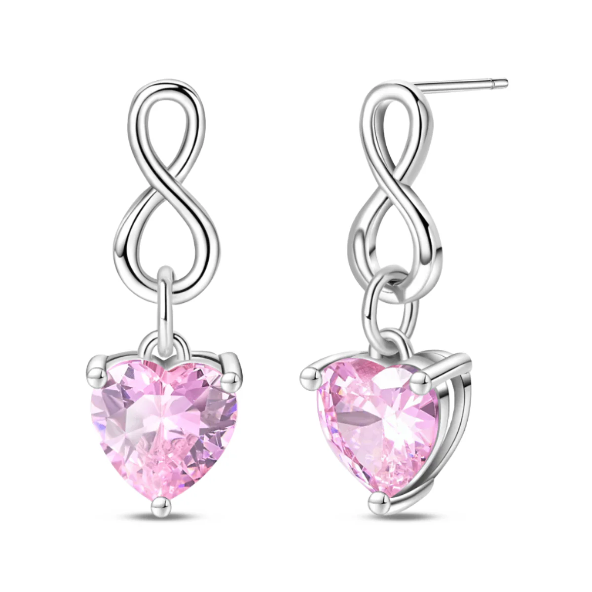 Infinity Pink Heart Gemstone Drop Earrings