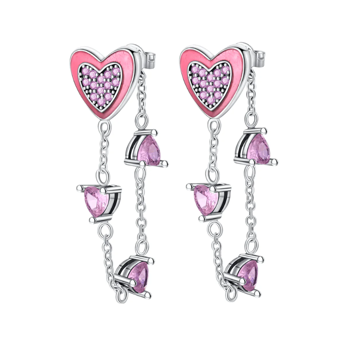 Pink Crystal Heart Dangle Earrings