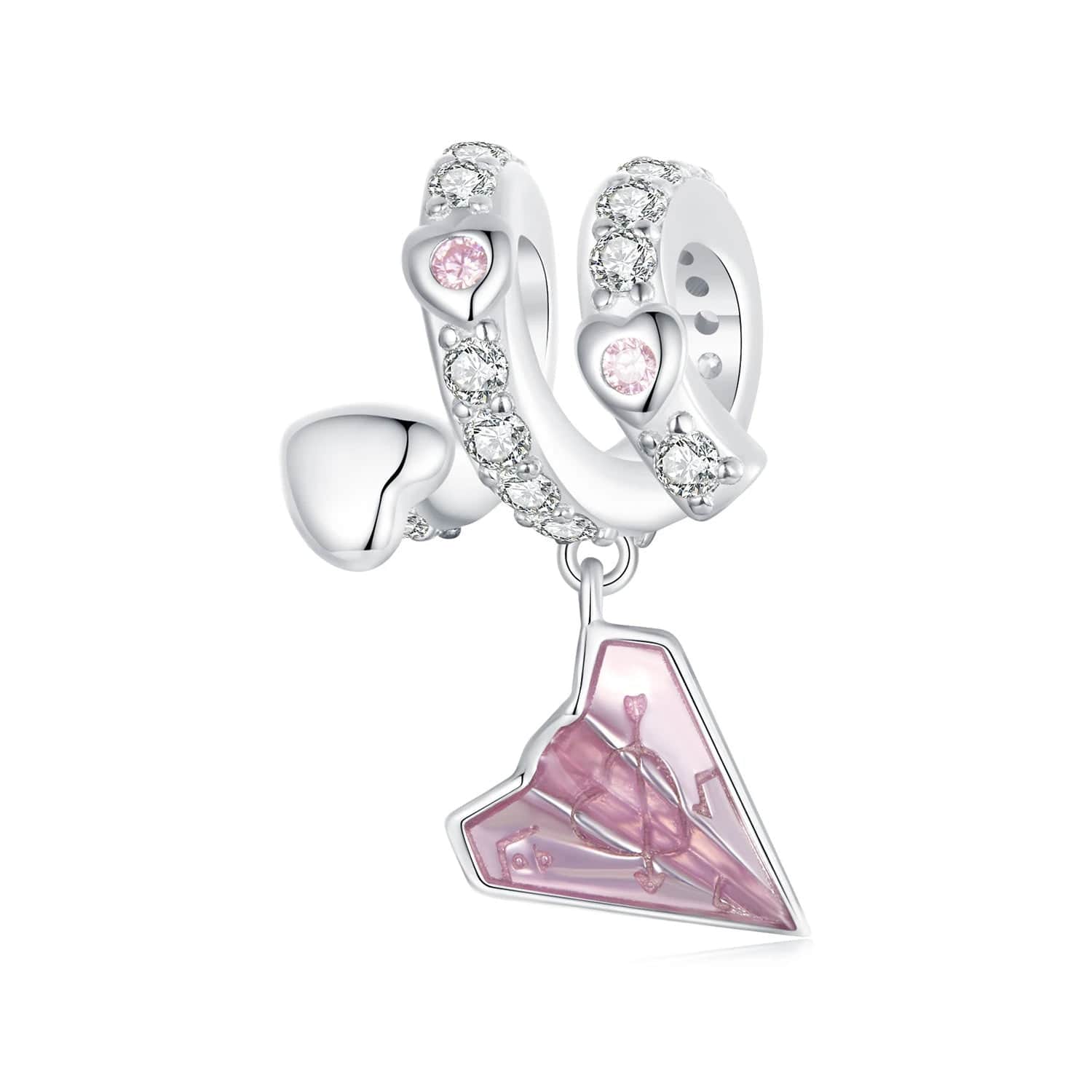 Crystal-Studded Heart Spiral with Pink Paper Plane Charm