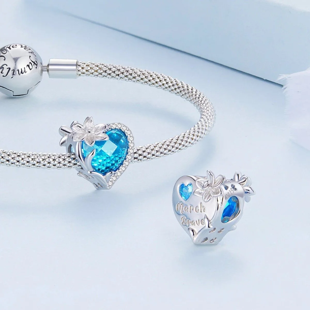 Floral Heart Crystal Birthstone Charms