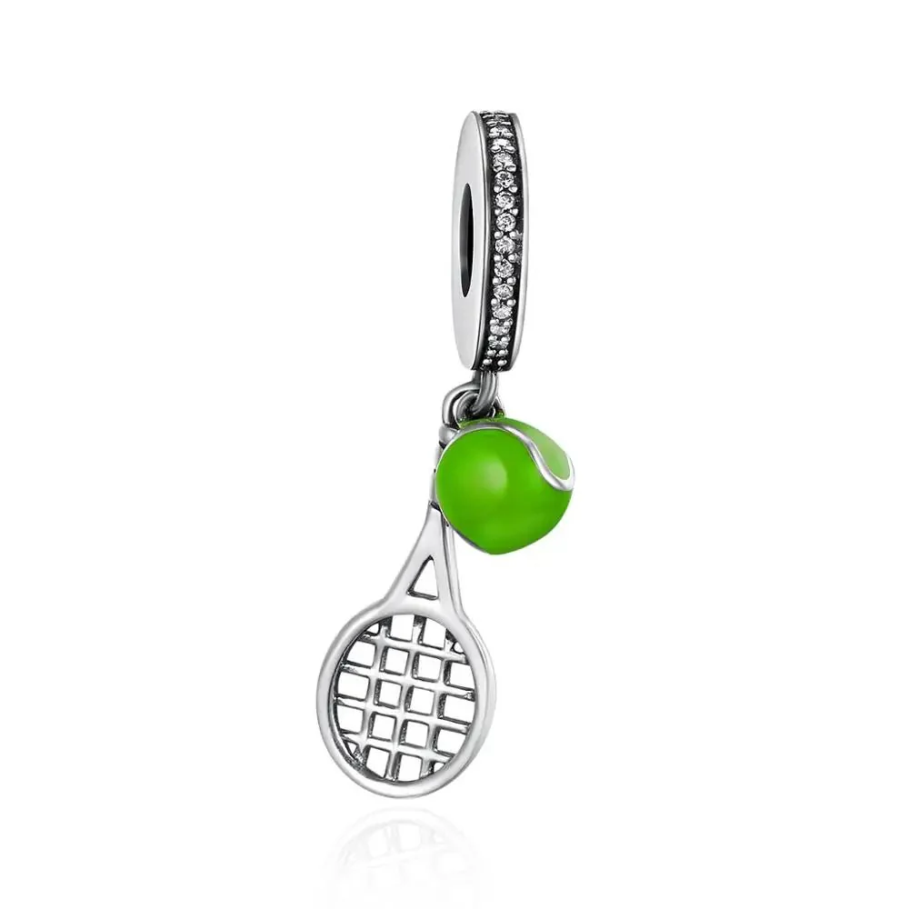 Green Tennis Ball & Racket Dangle Charm