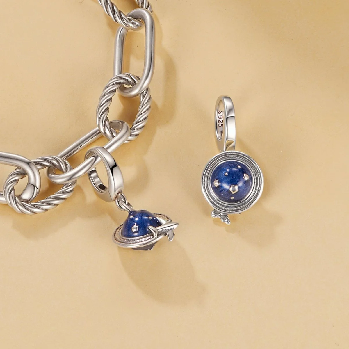 Planet & Airplane Dangle Charm