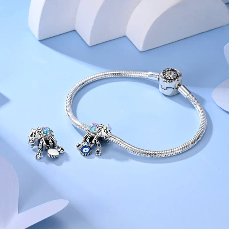 Elephant with Evil Eye & Horseshoe Charm