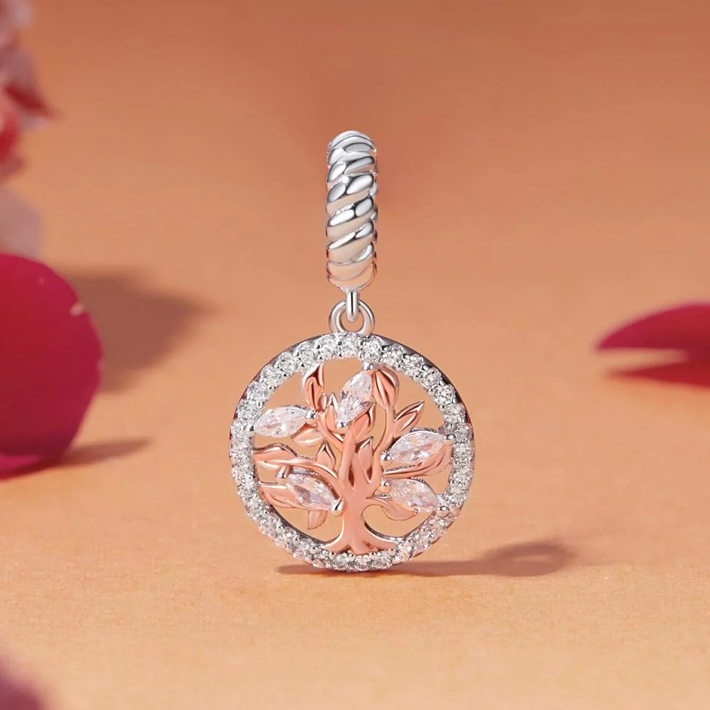 Rose Gold Tree of Life with Sparkling Crystal Halo Dangle Charm