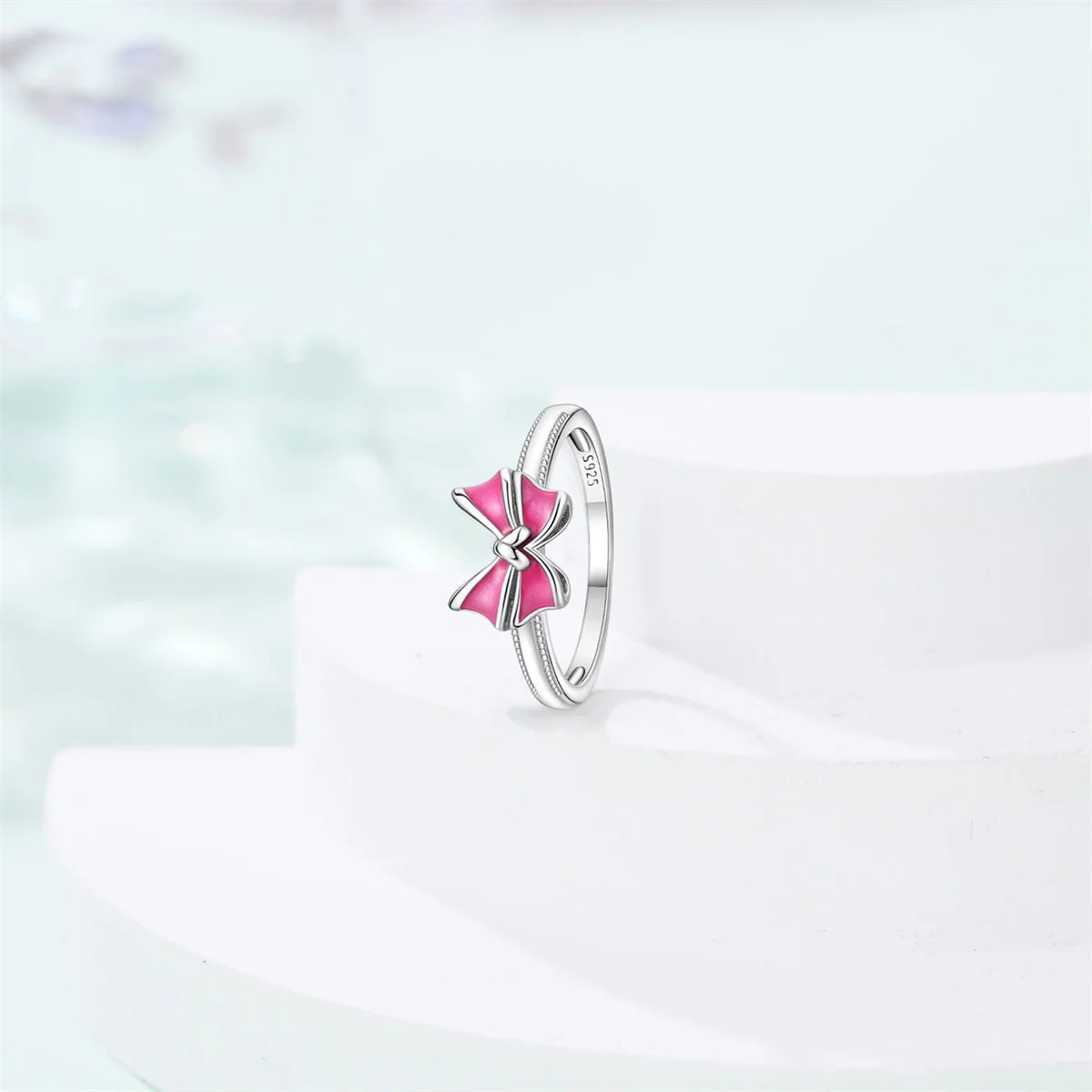 Pink Enamel Bow Ring