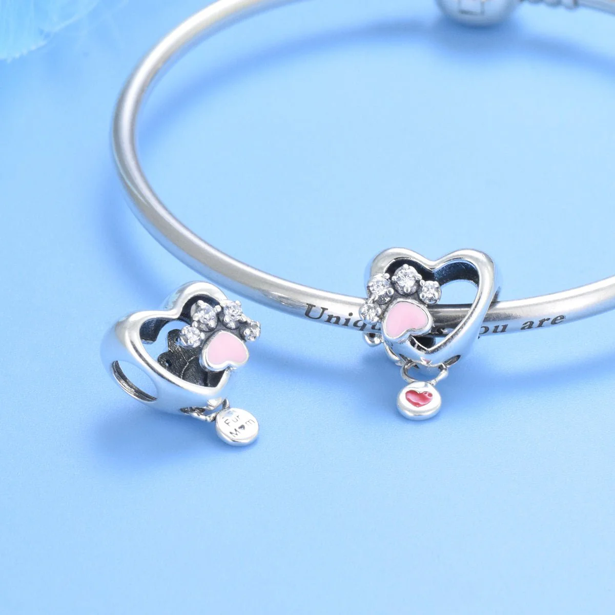 Sparkling Paw Print & Heart Charm