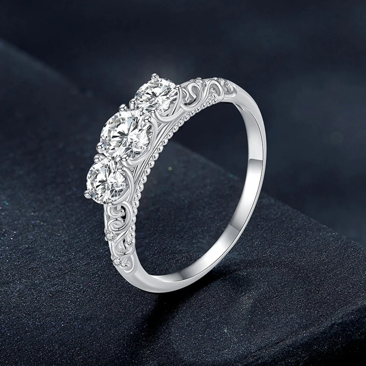 Pangama Three-Stone Moissanite Ring