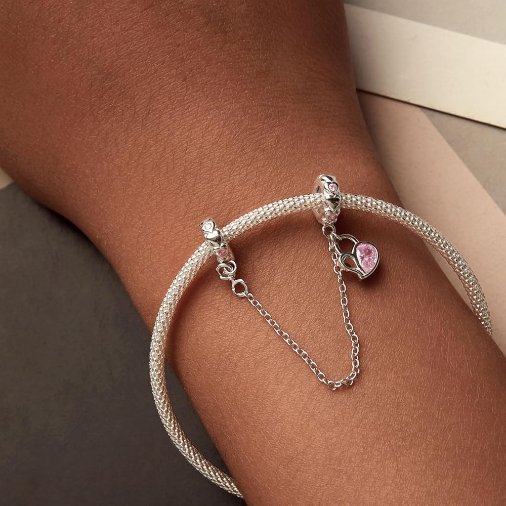Delicate Pink Crystal Heart Safety Chain Charm