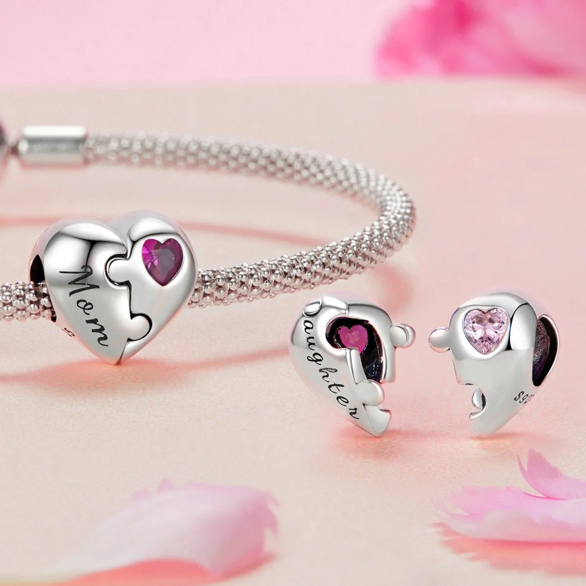 Mom & Daughter Puzzle Heart Charm