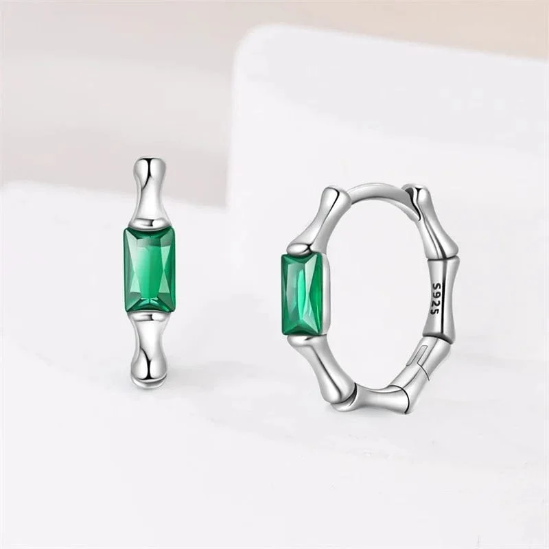 Silver Green Gemstone Hoop Earrings