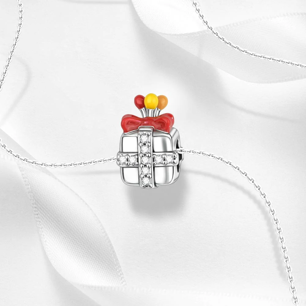 Sparkling Gift Box Charm with Festive Bow