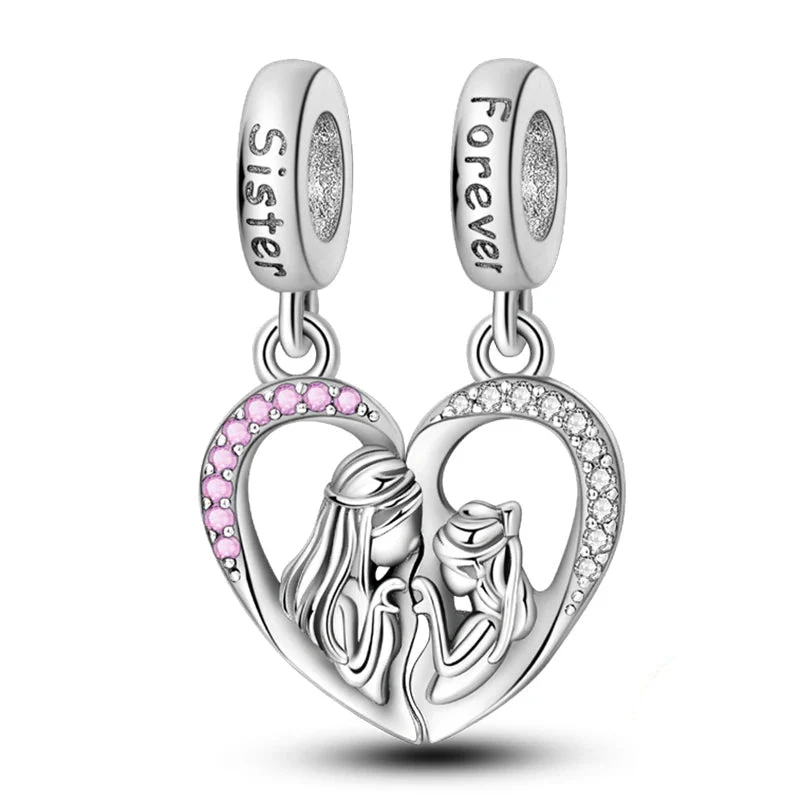 Sister & Forever Split Heart Dangle Charm