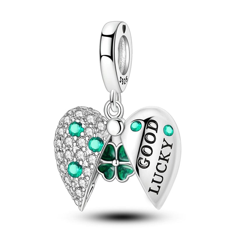Good Luck Four-Leaf Clover Heart Charm