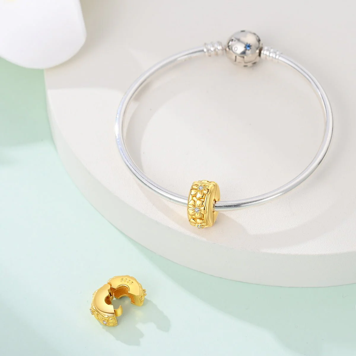 Golden Floral Blossom with Crystal Accents Clip Charm