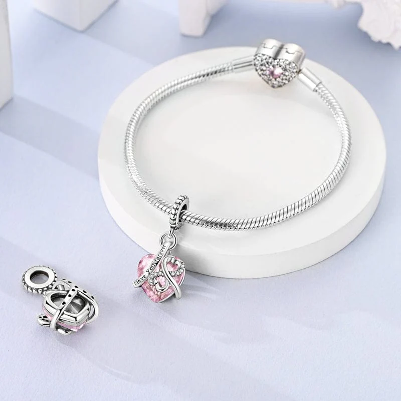 Love You Forever Pink Heart Charm