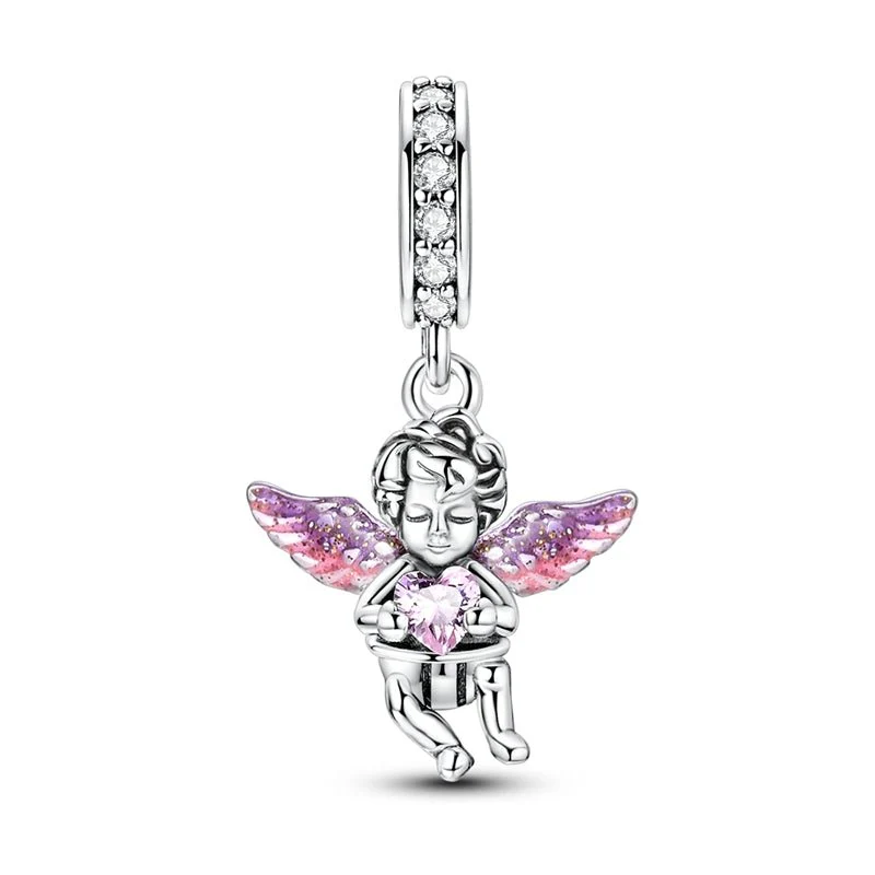 Cherub Angel with Pink Heart Dangle Charm
