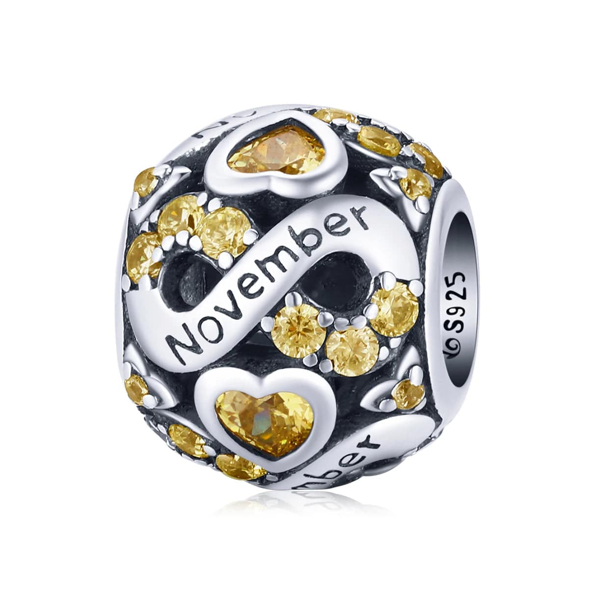 Infinite Love Zircon Heart Birthstone Charms