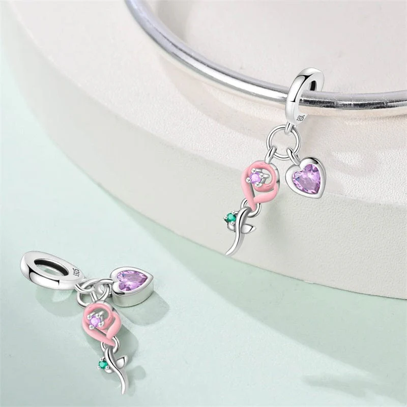 Eternal Rose & Heart Dangle Charm