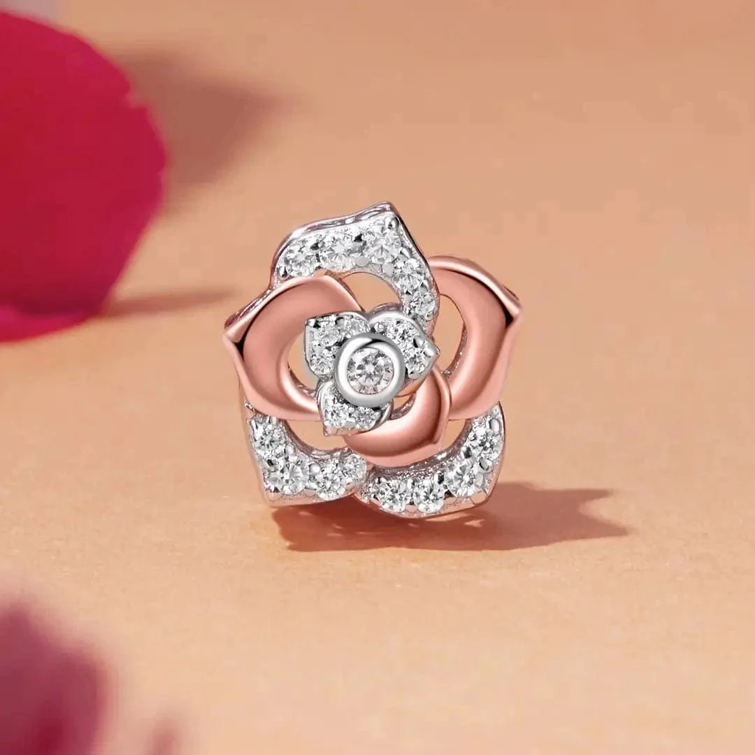 Elegant Rose Gold Bloom with Sparkling Crystal Petals Charm