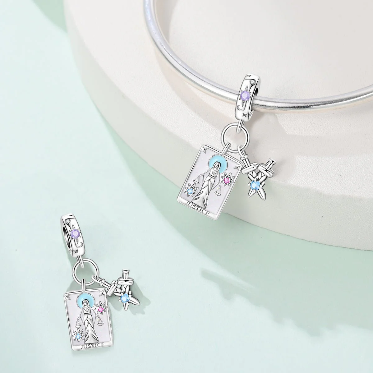 Justice Tarot Card & Sword Dangle Charm