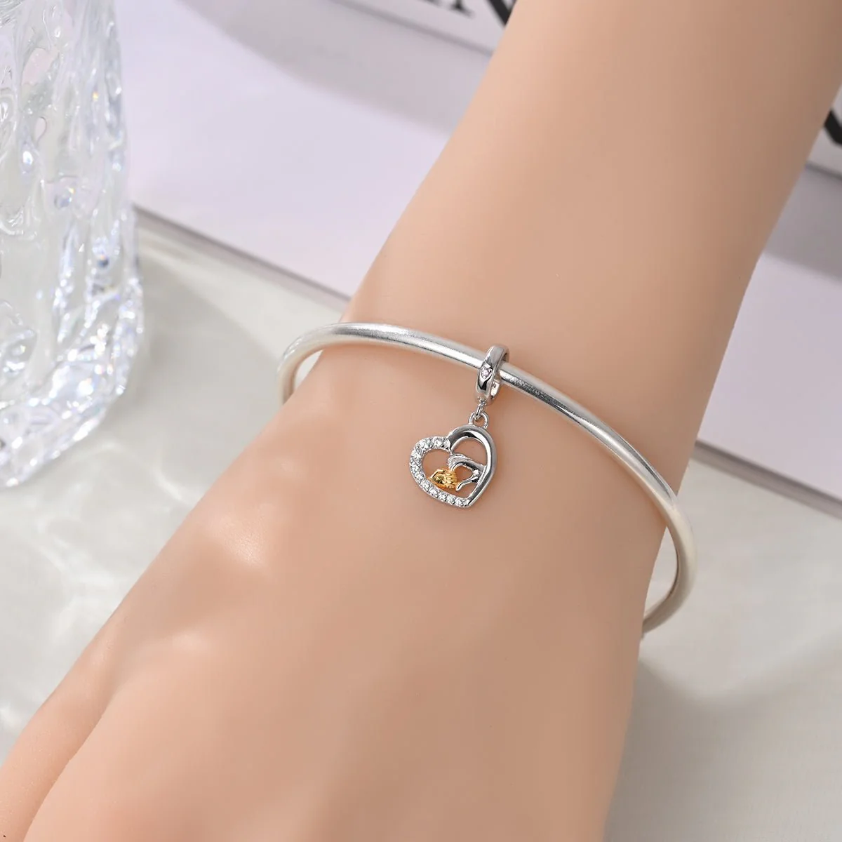 Mother & Child Holding Hands Heart Dangle Charm