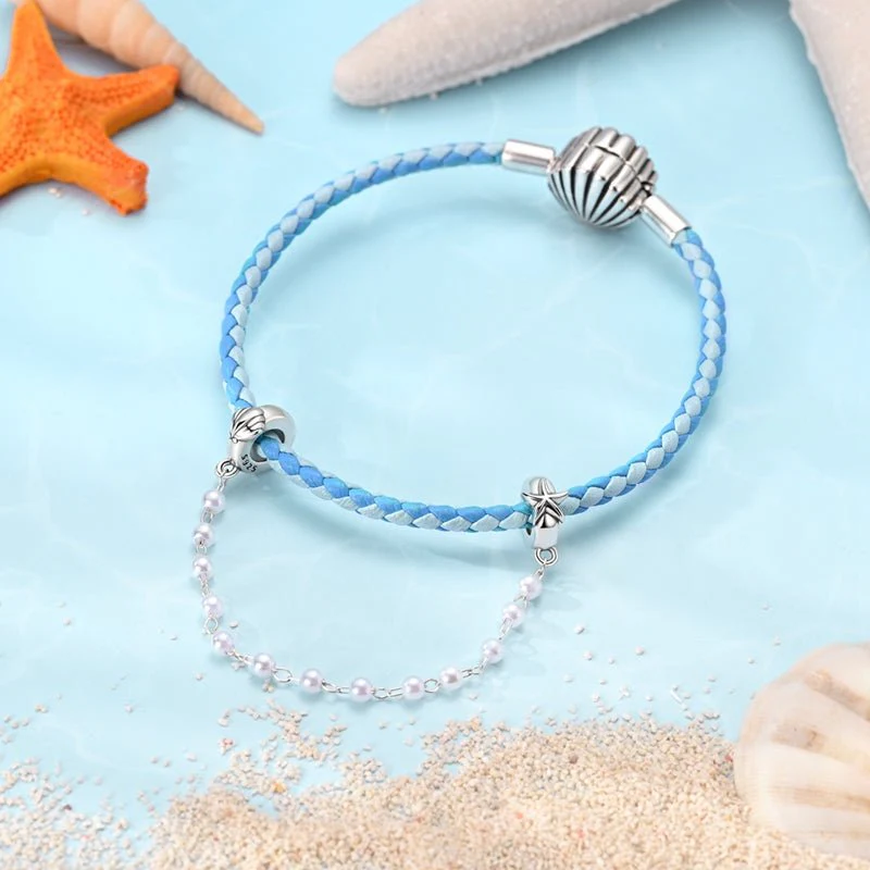 Pearl Strand with Starfish & Shell Safety Chain Charm