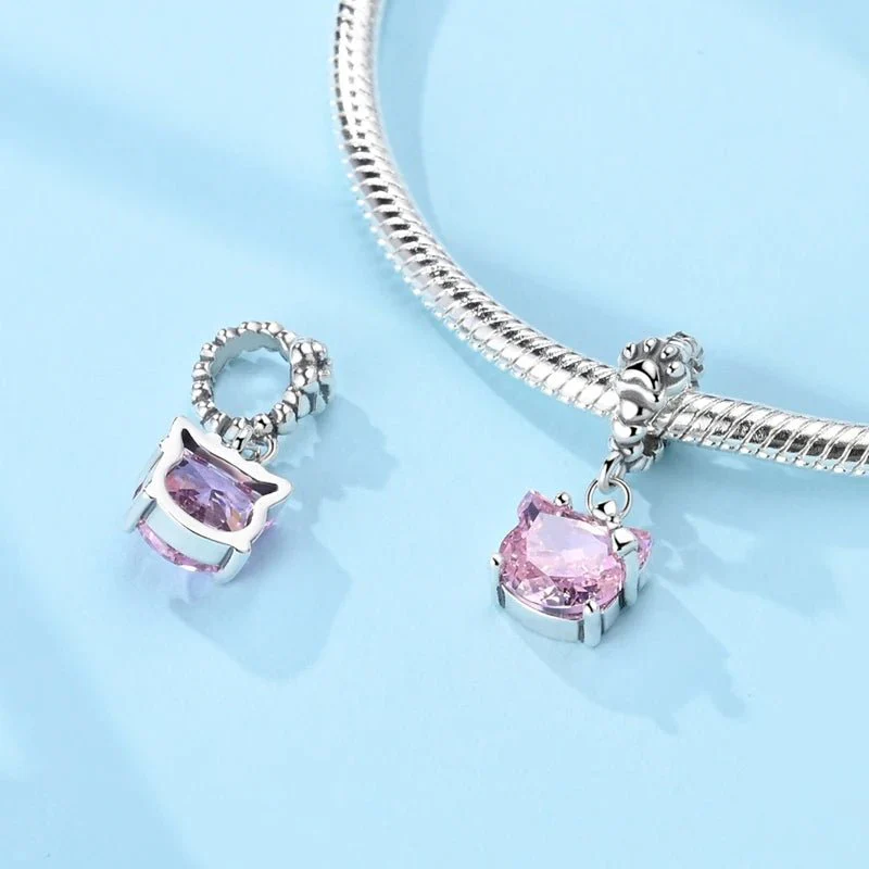 Pink Kitty with Paw Print Dangle Charm