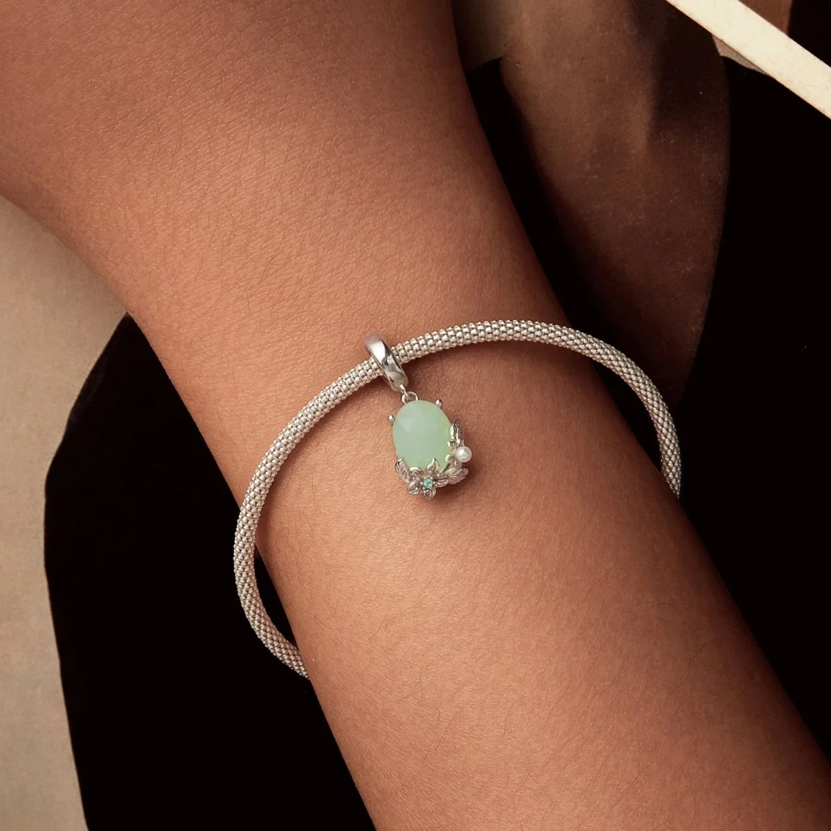 Green Gem & Floral Dangle Charm