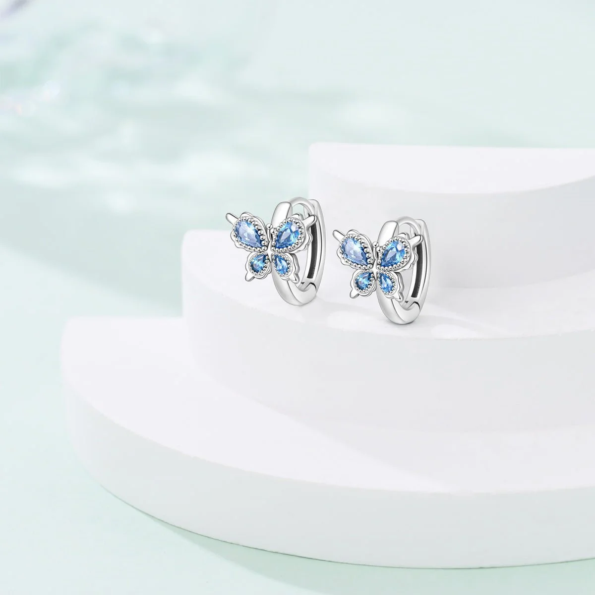Blue Butterfly with Crystal Wings Hoop Earrings