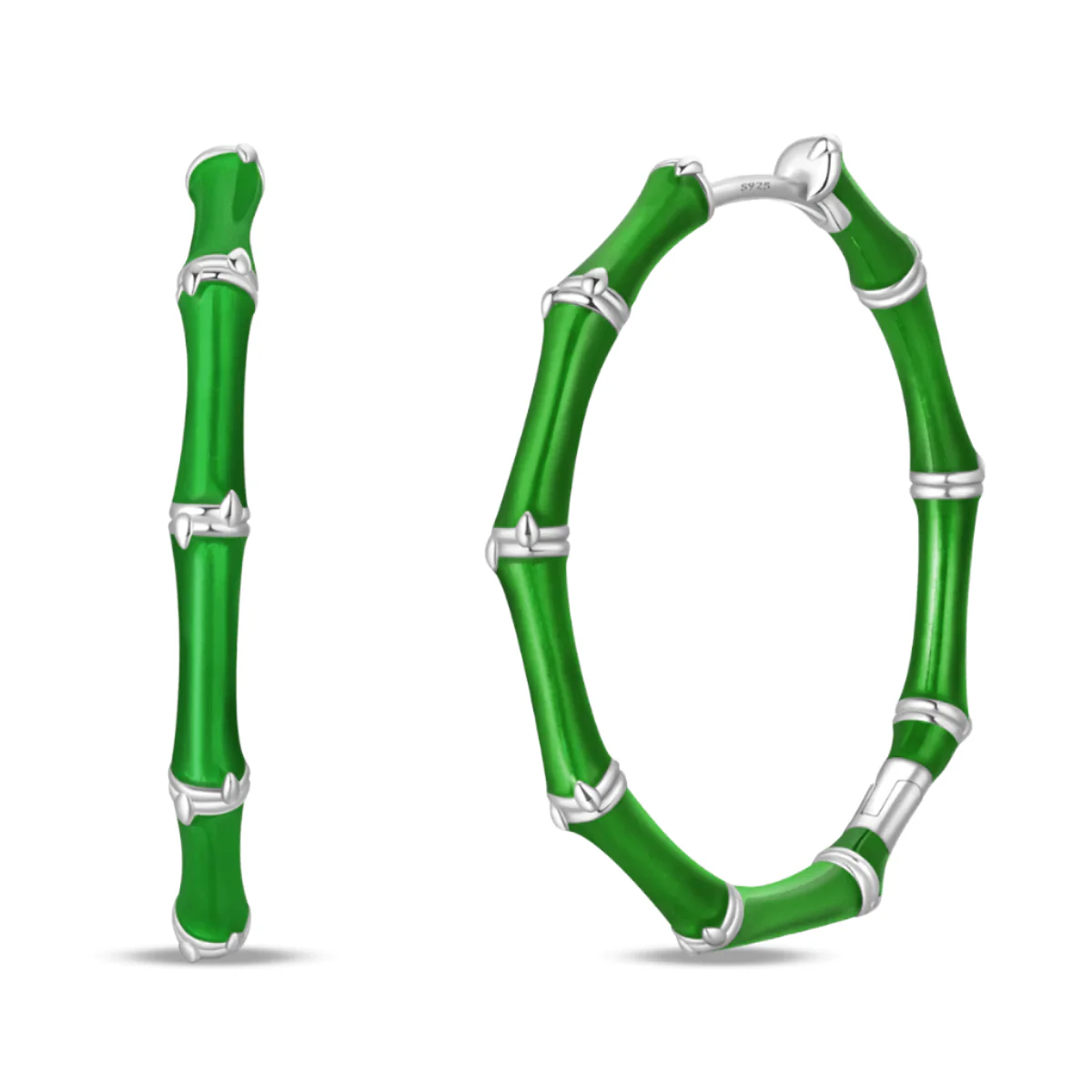 Green Bamboo Hoop Earrings