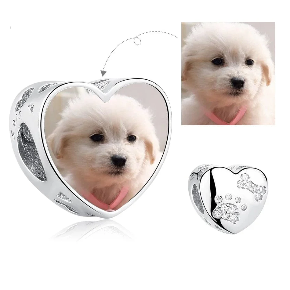 Personalized Pet Photo & Paw Print Heart Charm