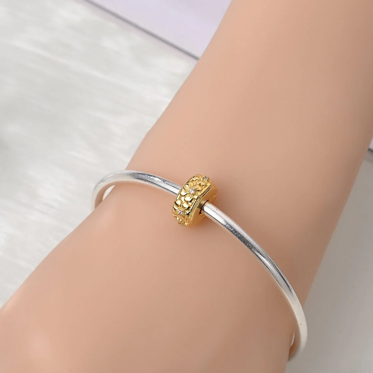 Golden Floral Blossom with Crystal Accents Clip Charm