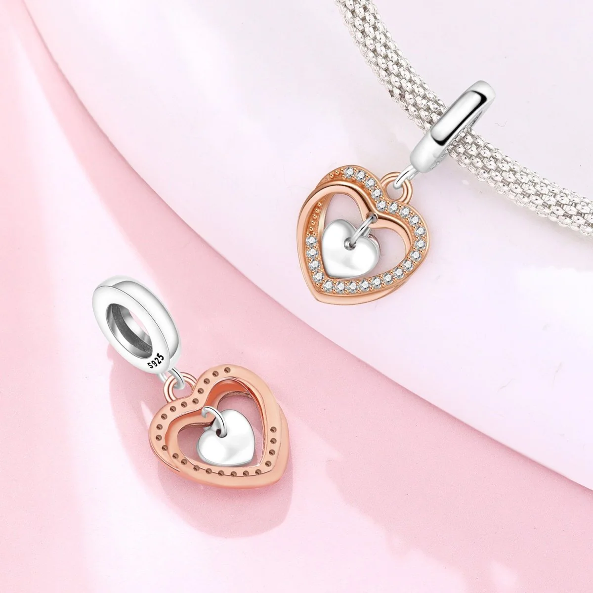 Sparkling Double Heart Dangle Charm
