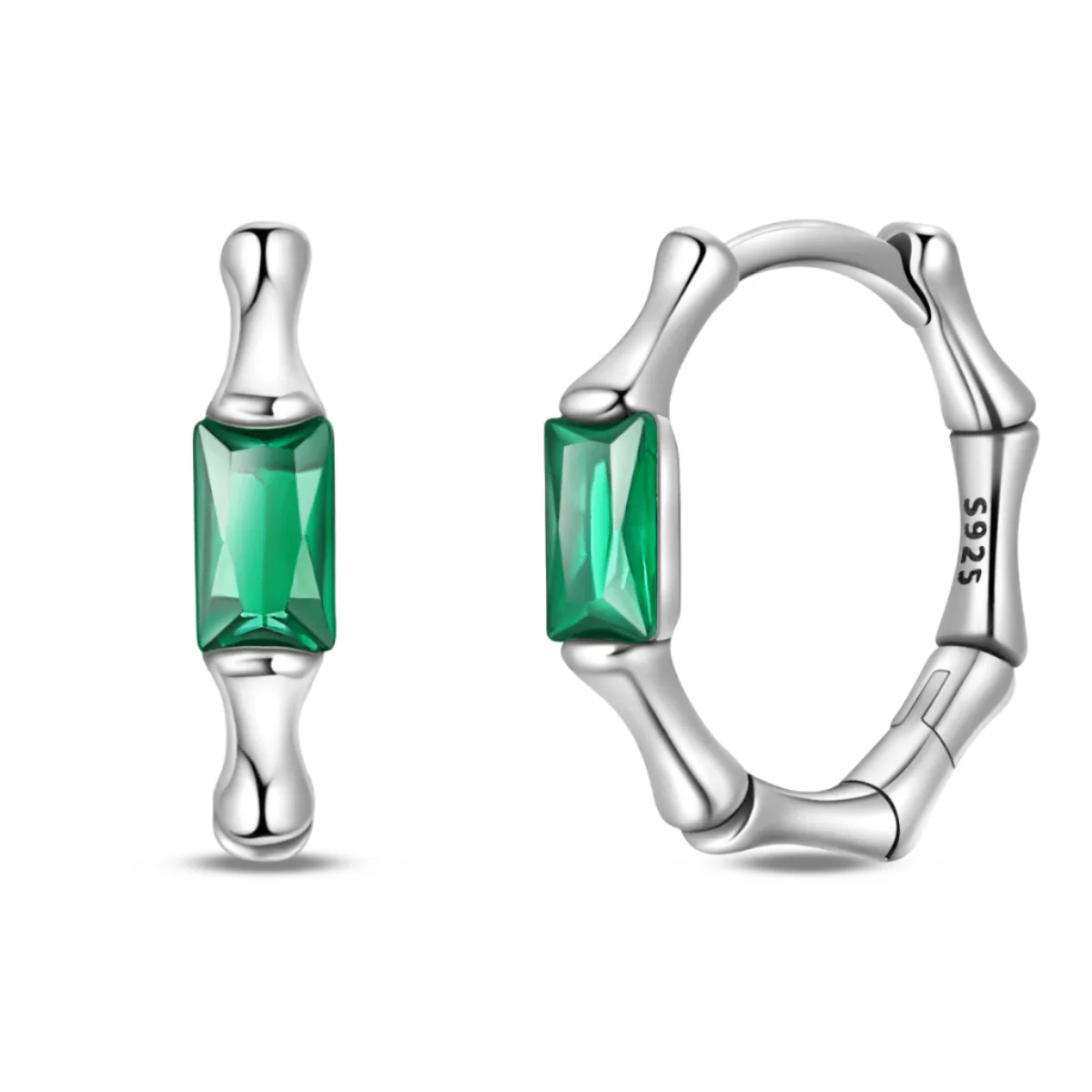Silver Green Gemstone Hoop Earrings
