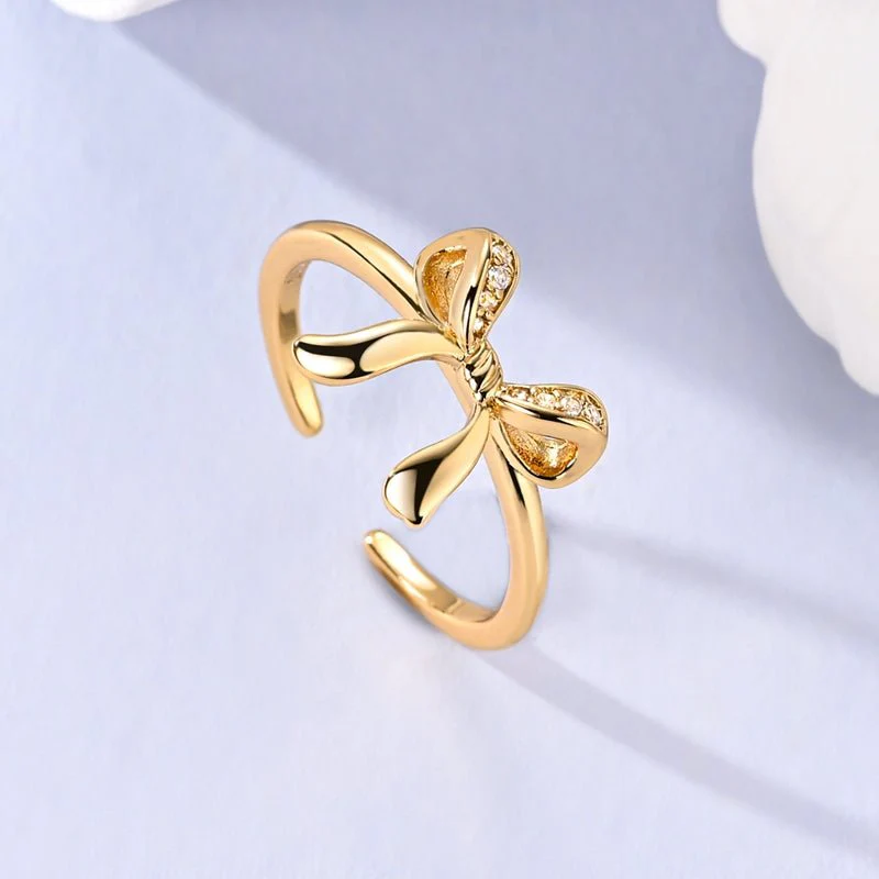 Elegant Gold Bow Adjustable Ring