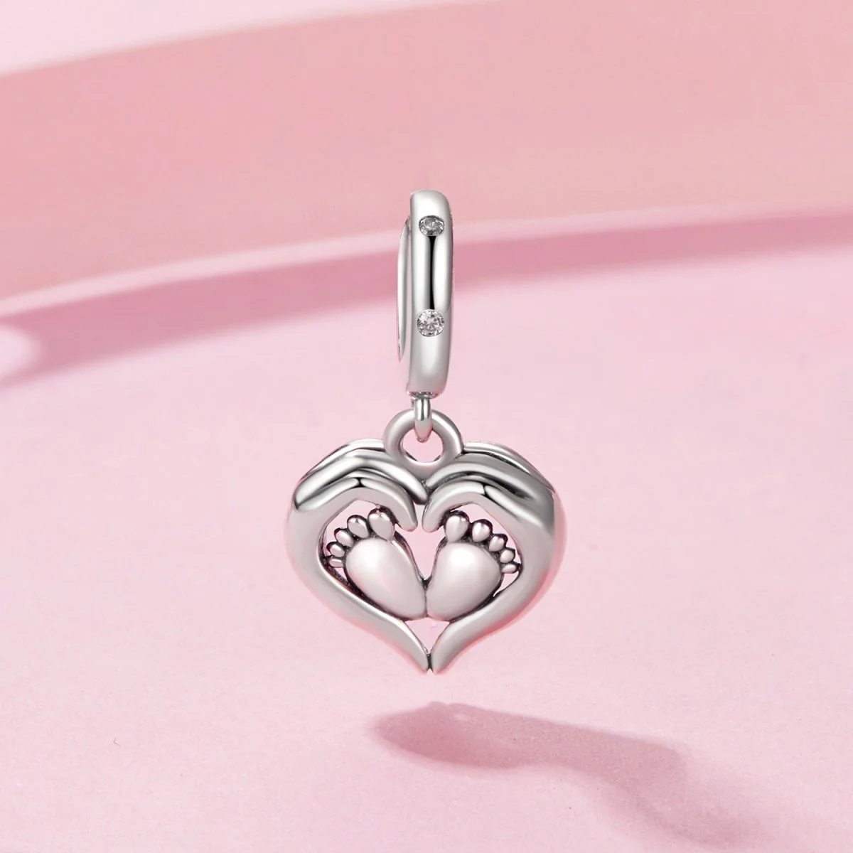 Baby Feet in Heart Hands Dangle Charm