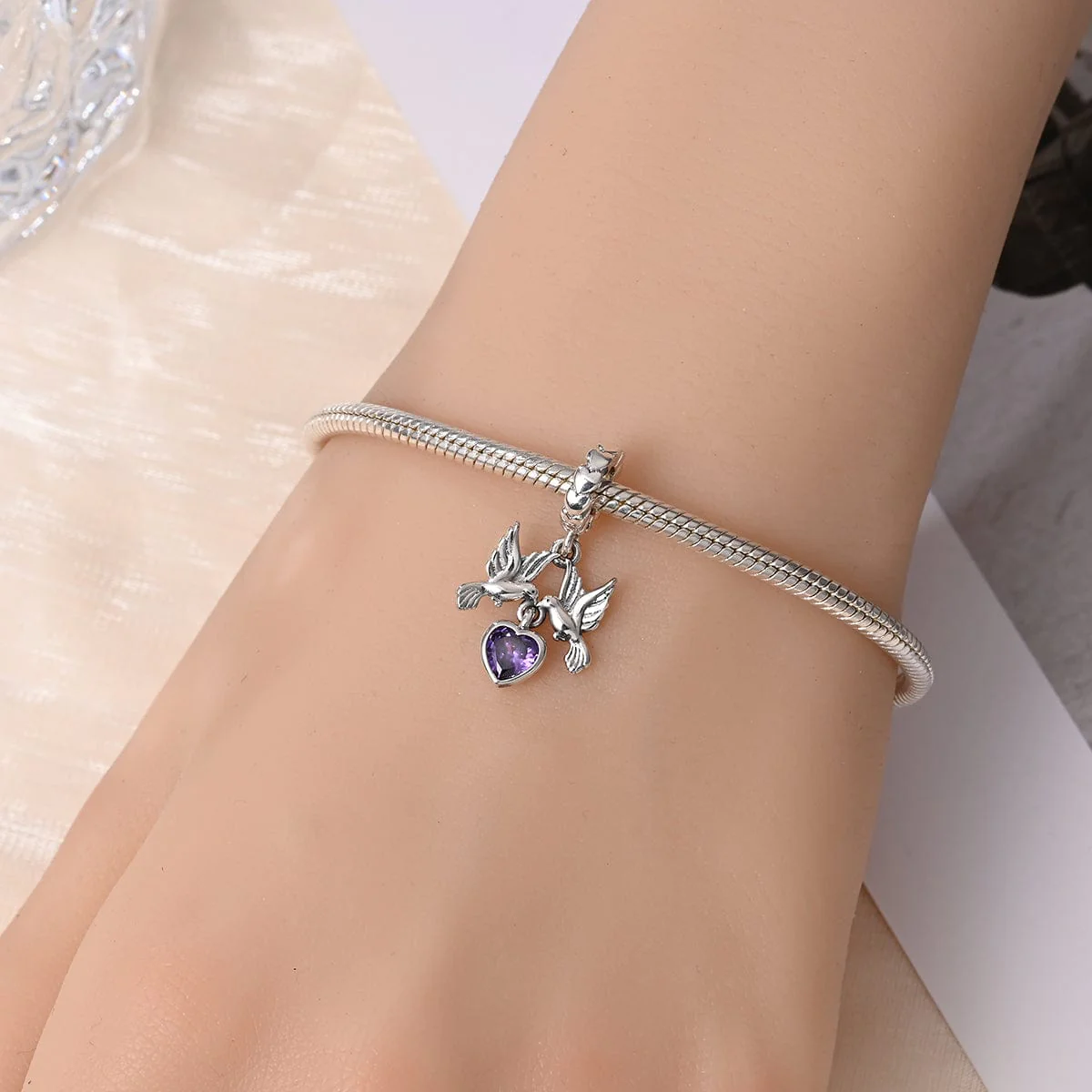 Doves of Peace with Amethyst Heart Pendant